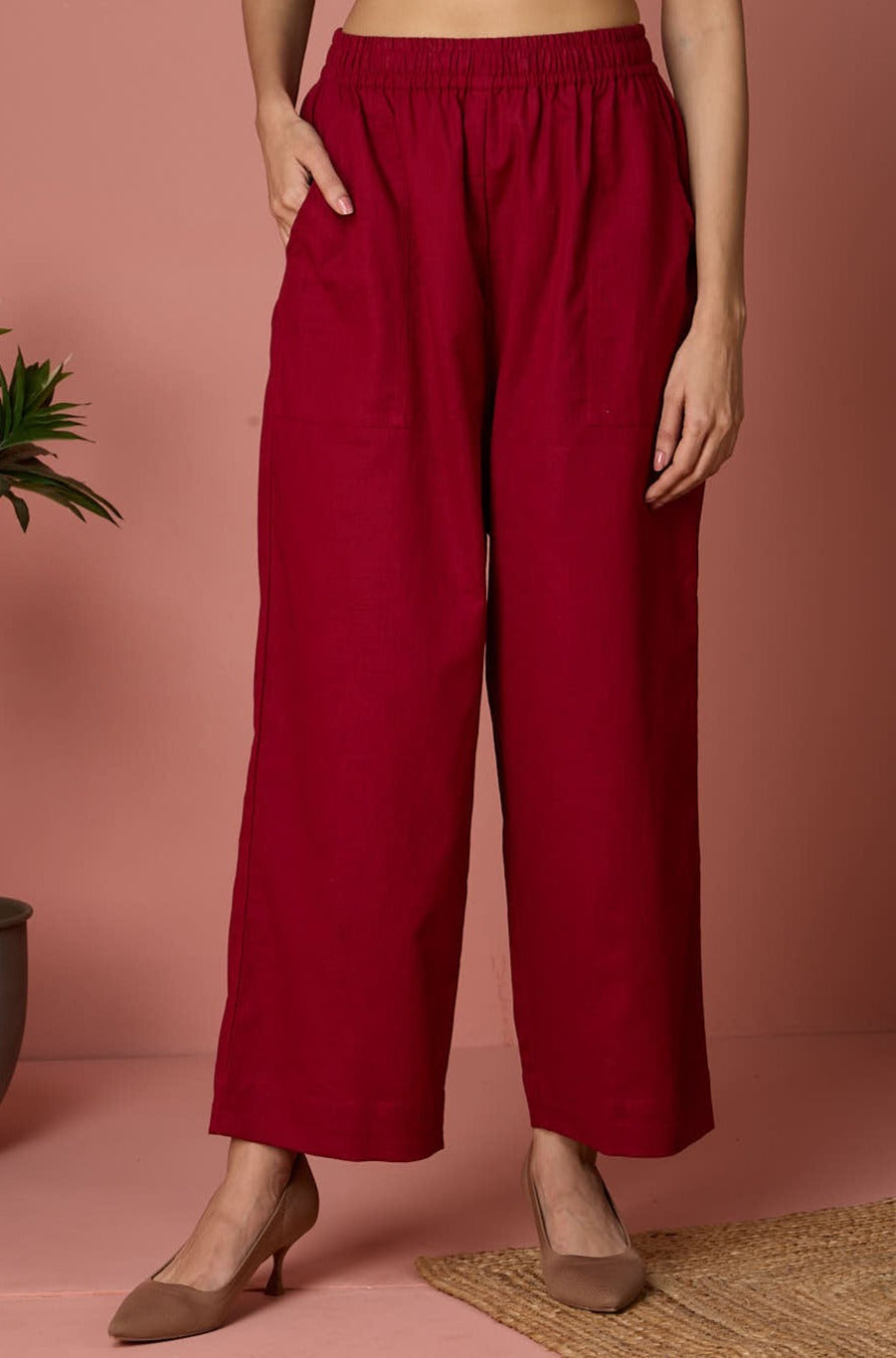 comfort fit cotton printed pants - madder red and hearts main image 0