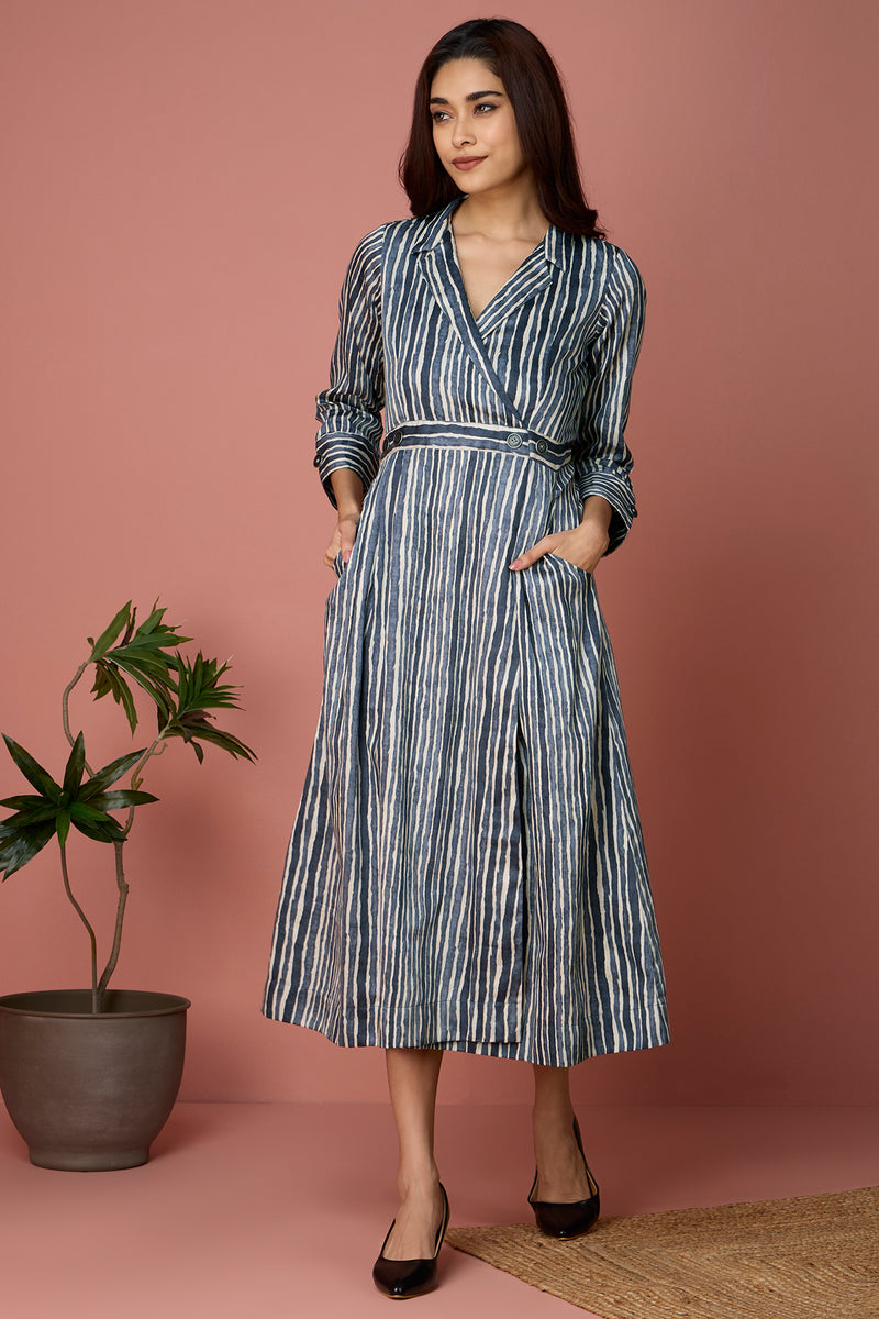 long trench dress - silver whispers & ashen serenade stripes