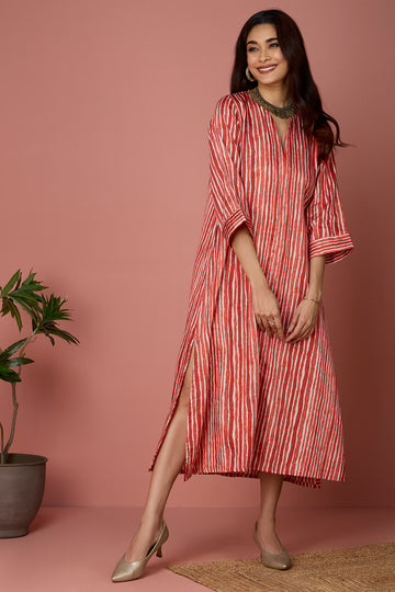 Front zipper a-line kurta - Orange Fizz & Creamsicle Striped Bliss