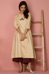 a-line panelled kurta with pockets - Lustrous Gold & Cocoa Glimmer