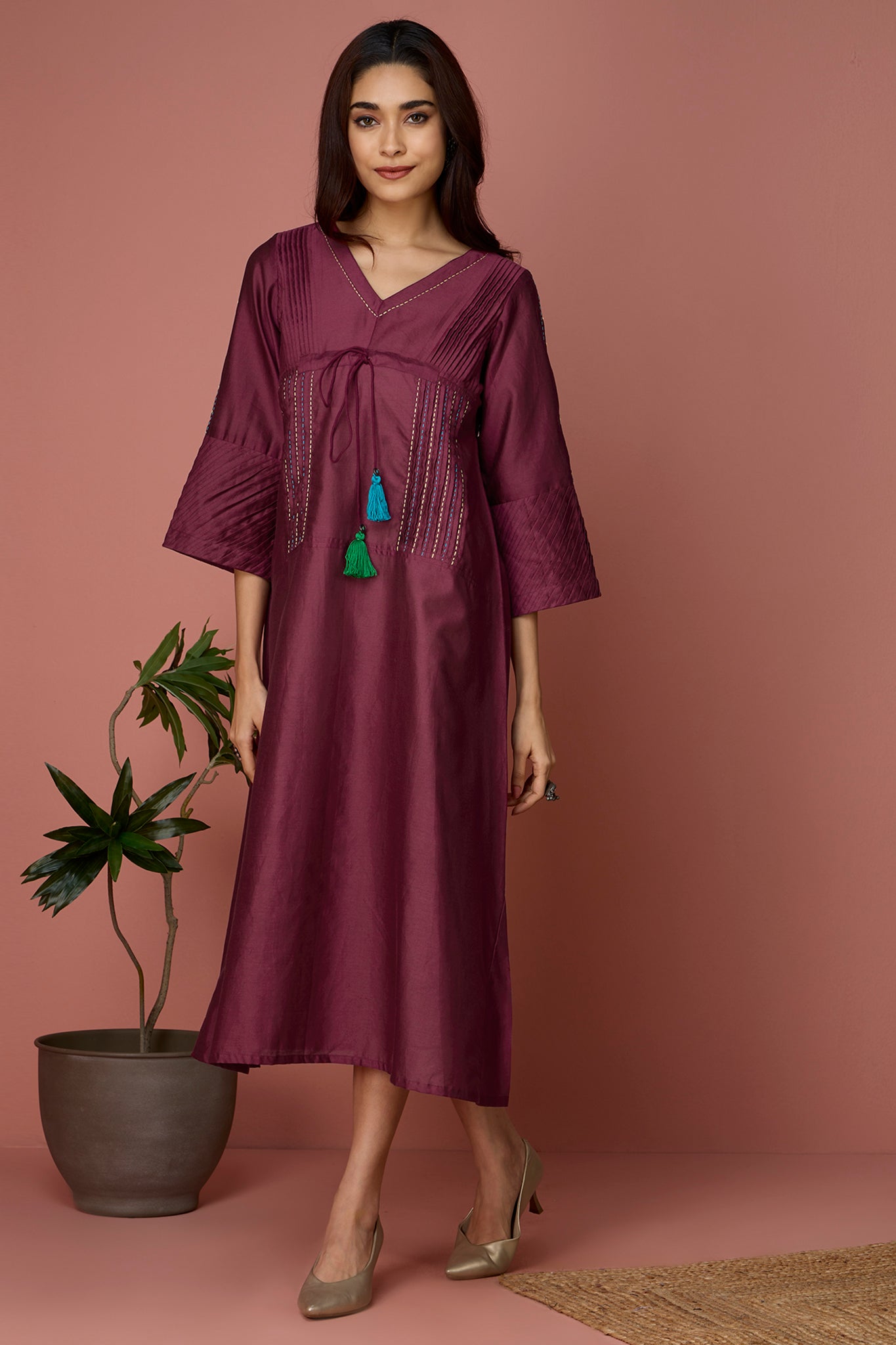 chanderi kimono kaftan dress - Regal & Purple Opulence