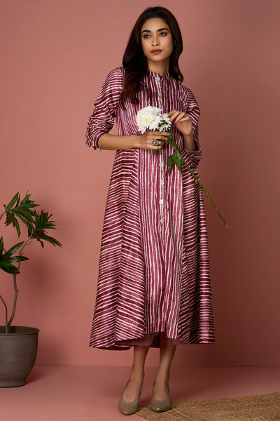 flared panel dress - Magenta Mirage & Opal White Lines