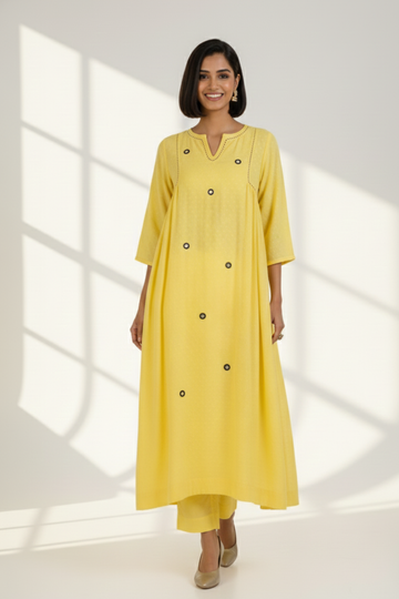 Co-ord Set Sunlit Violet Reflections Side Gather A-Line Kurta & Pants