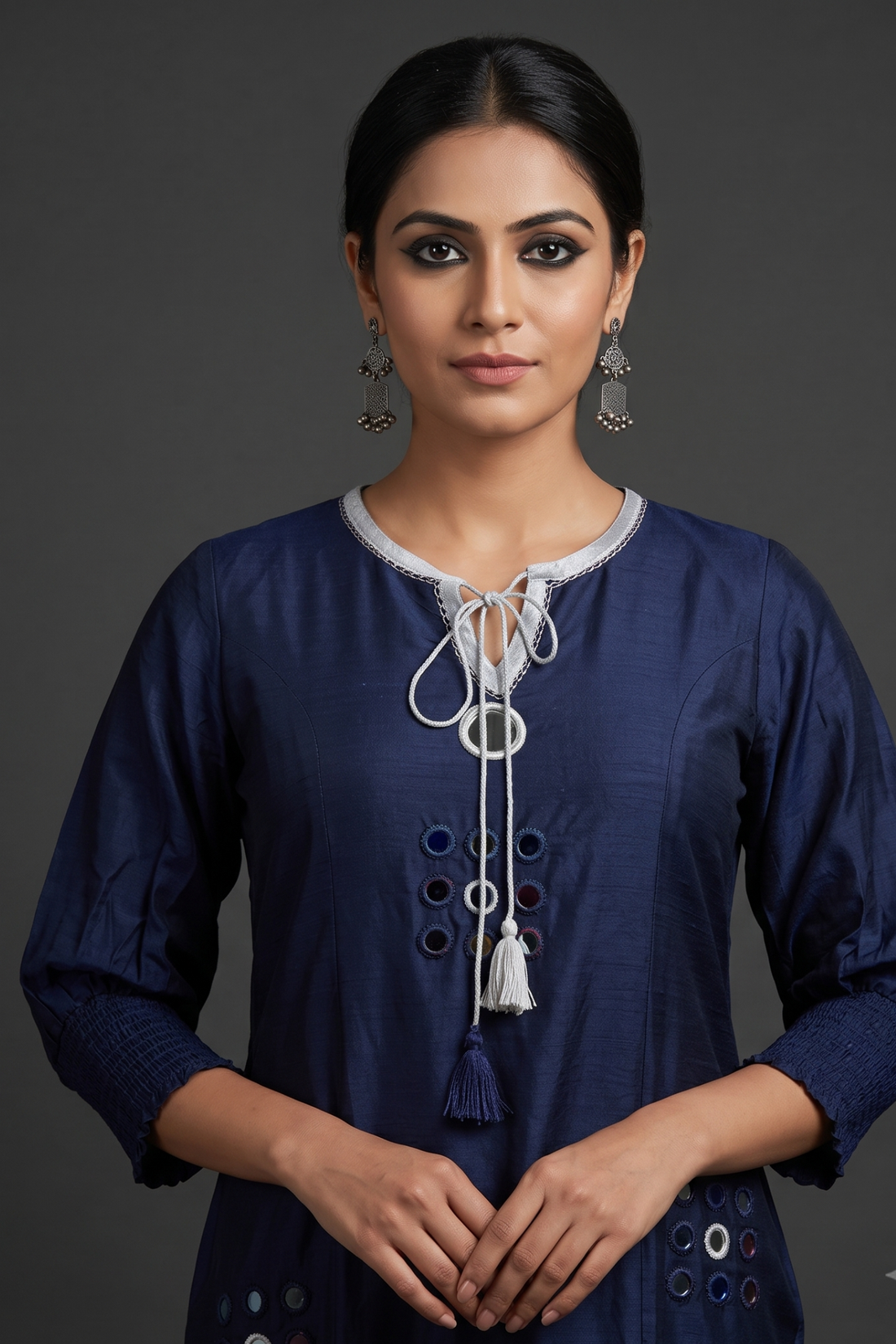 Reflections at Midnight Blue Silk Slub Kurta
