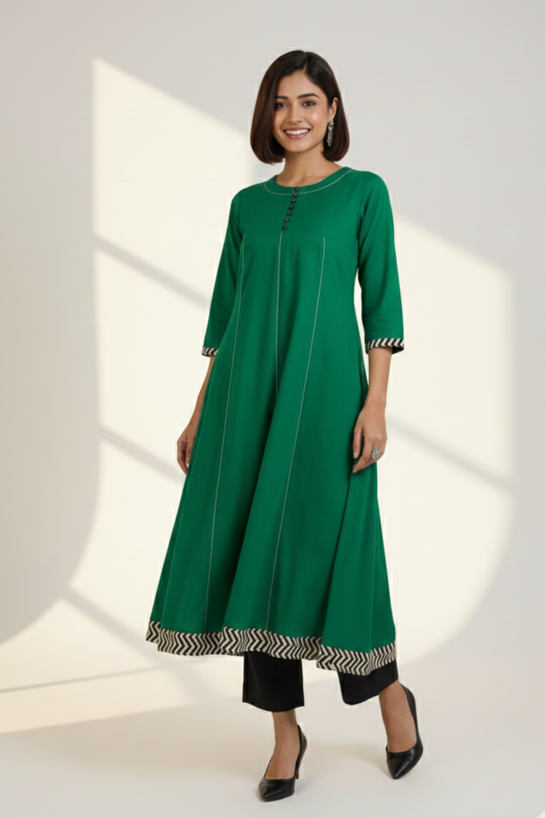 Emerald Glow Elegant Long Anarkali