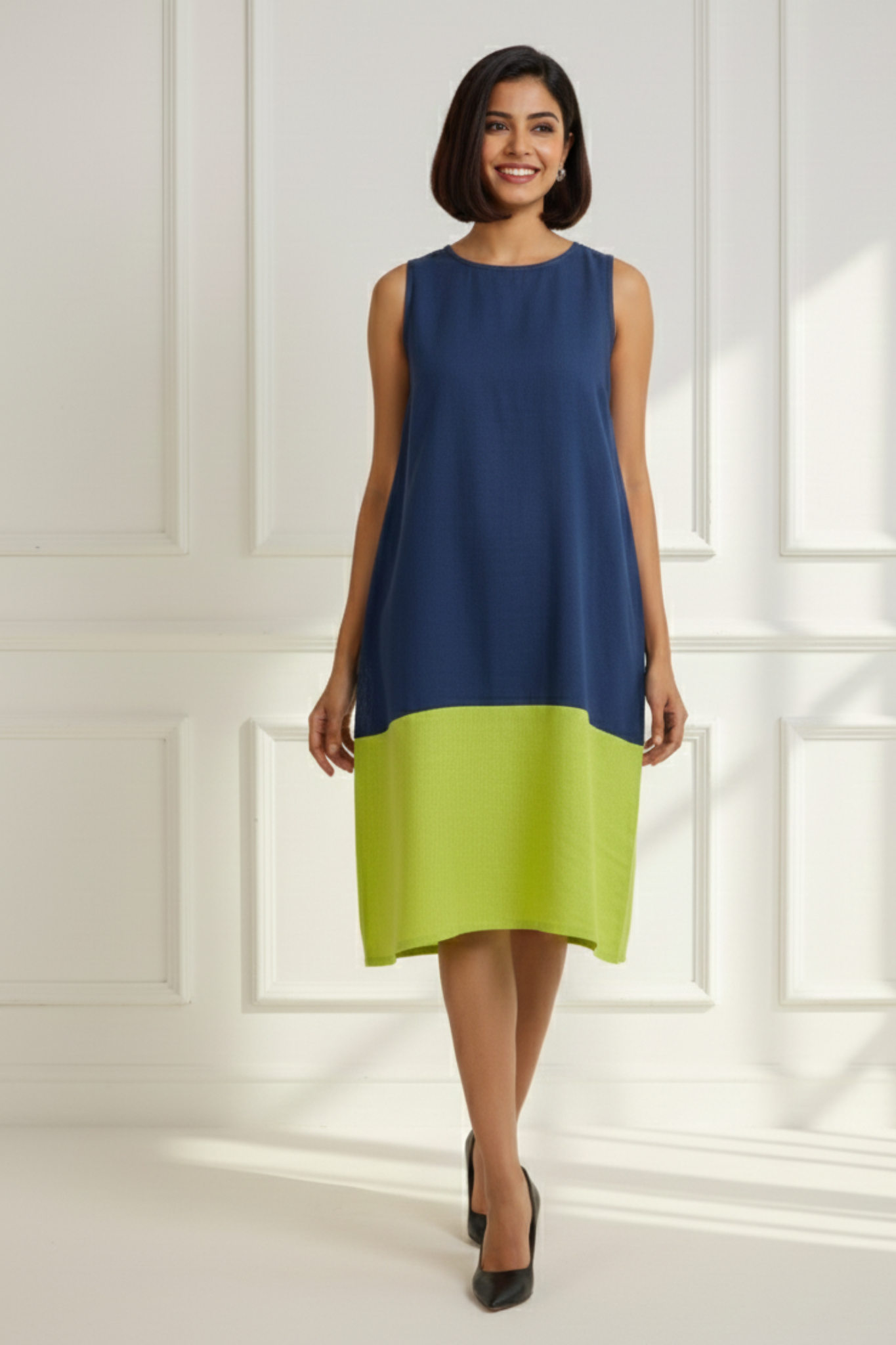 Azure Citrus Sleeveless Shift Dress