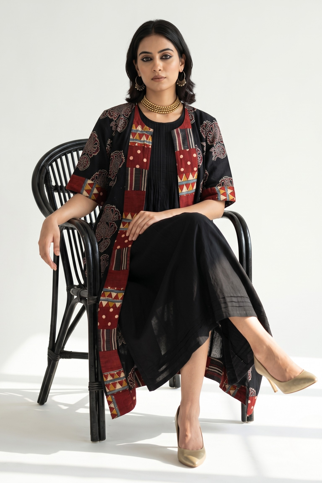 Midnight Floral Dream Long Jacket With Pockets