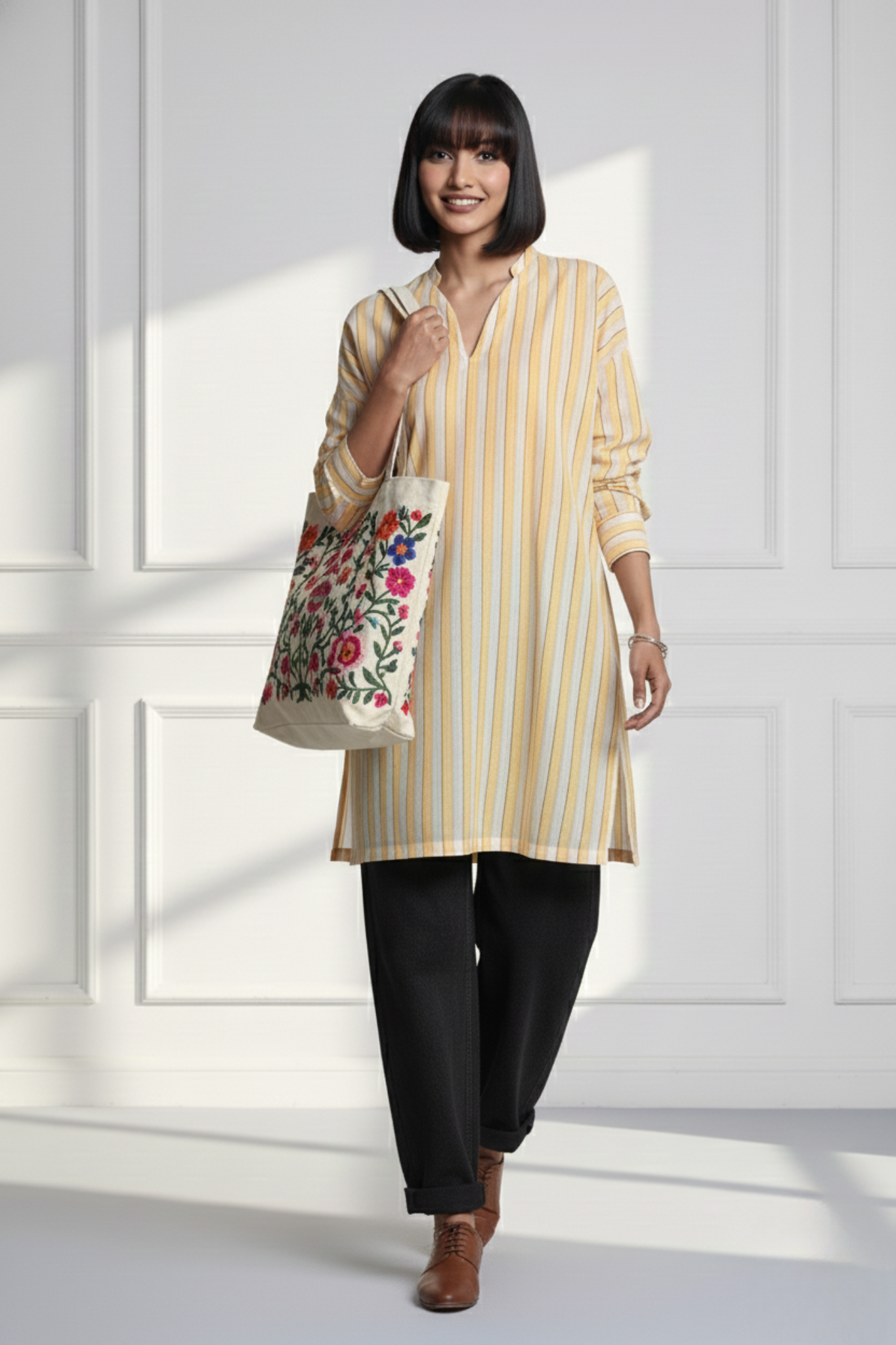 leisure long tunic - sunny stripes & white canvas