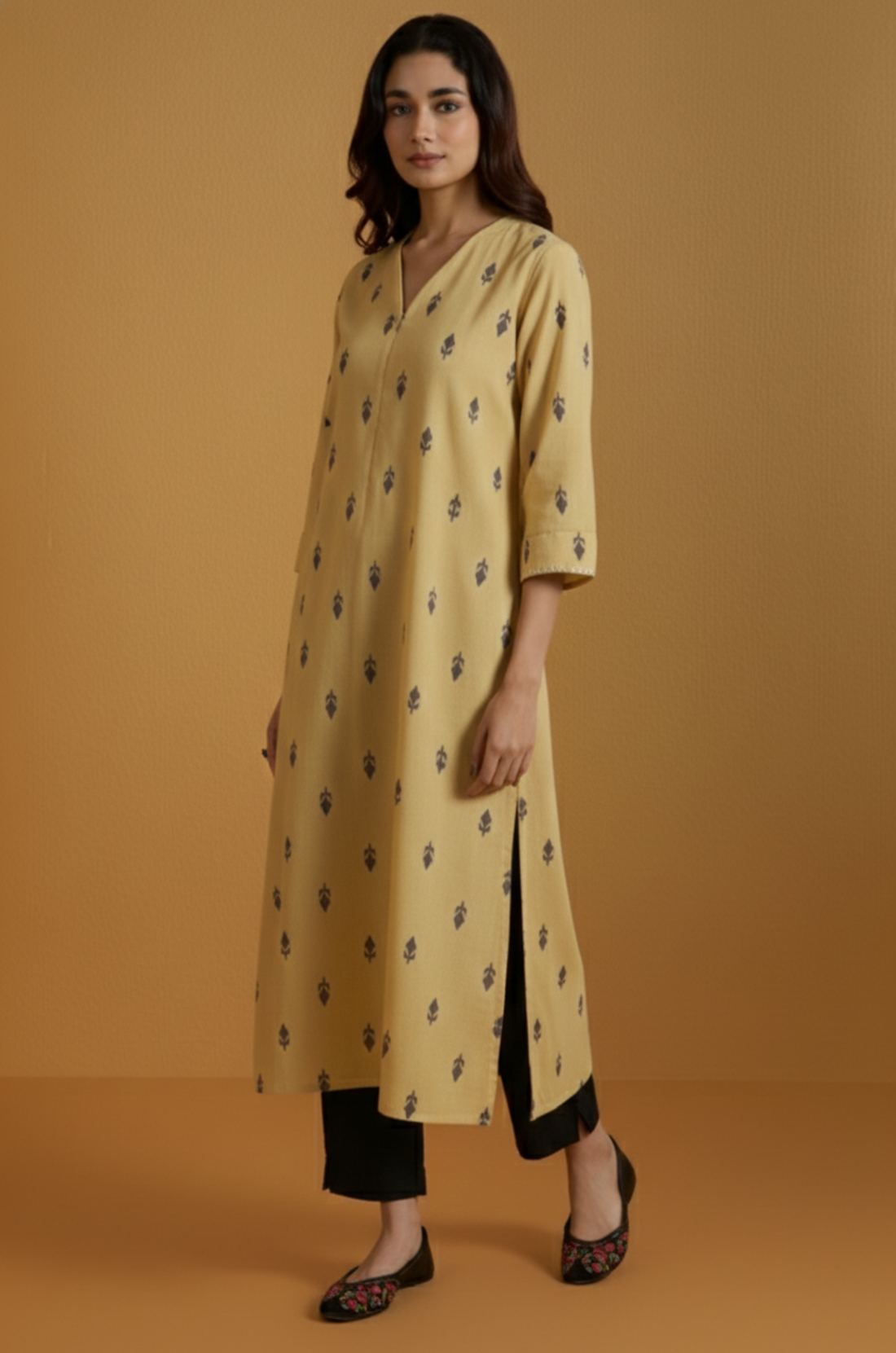 Sandstone Mist Cotton Front Zipper A-Line Kurta