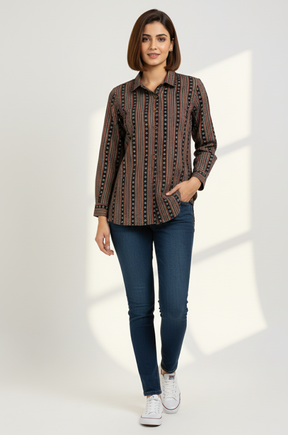 Forest Mosaic  Cotton Button Down Shirt