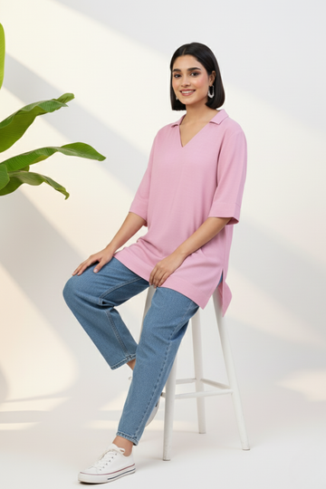 Rose Quartz V- Neck Boxy Tunic (only top)