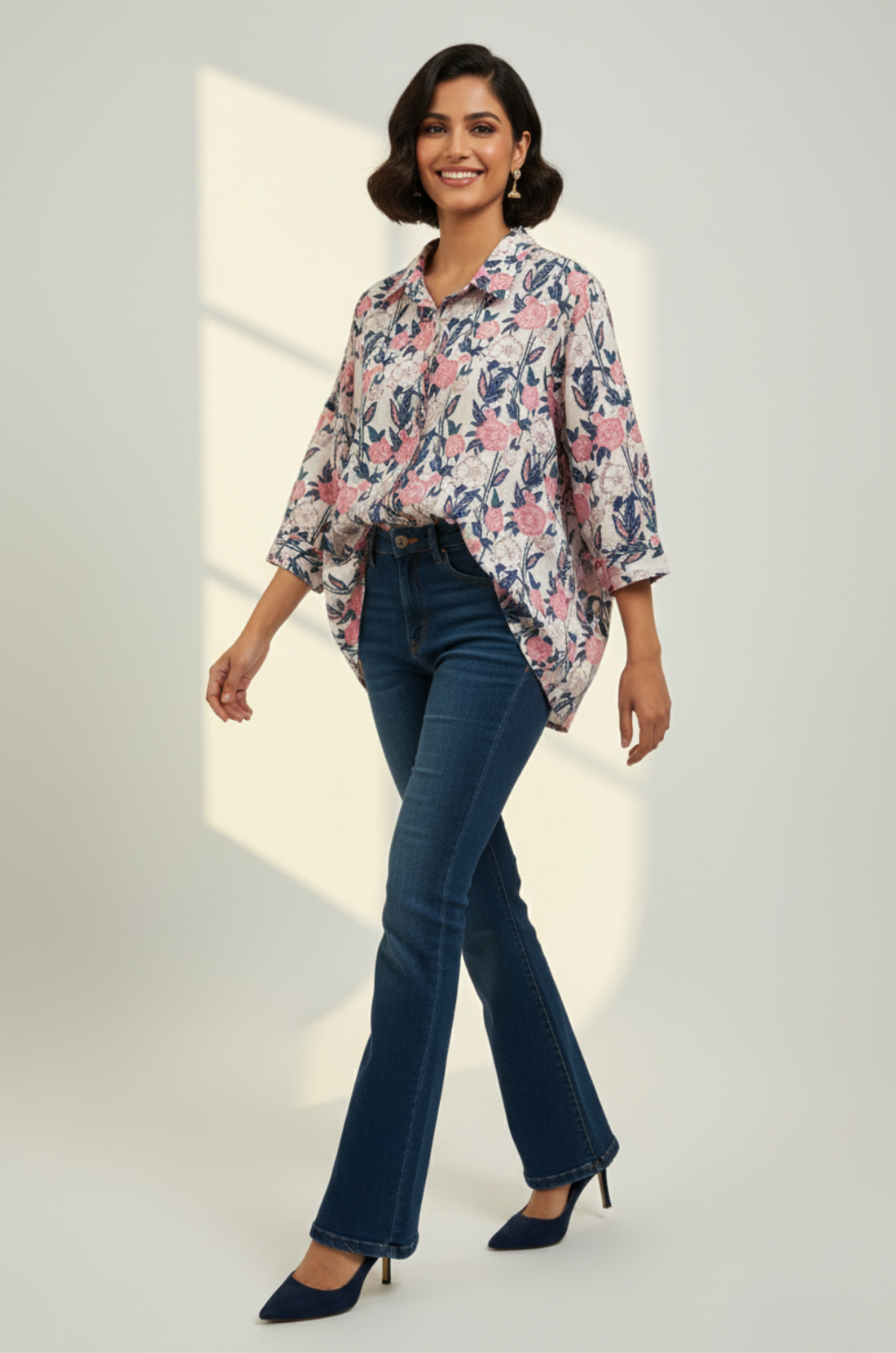 Soft Blossom Handblock Printed  Everyday Cotton Shirt