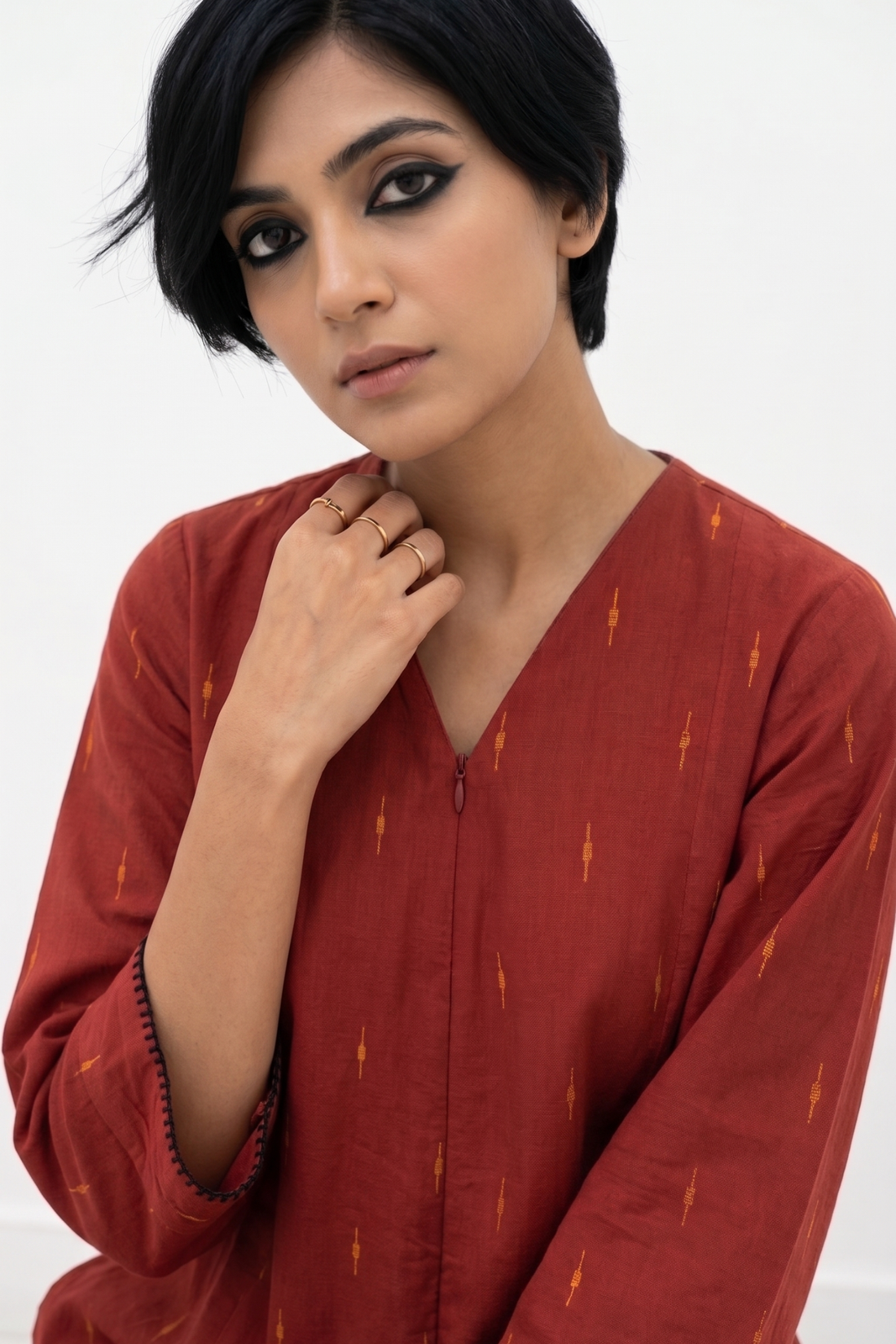Sunlit Terracotta Cotton Front Zipper Cotton Jumpsuit with Pockets & Sleeves