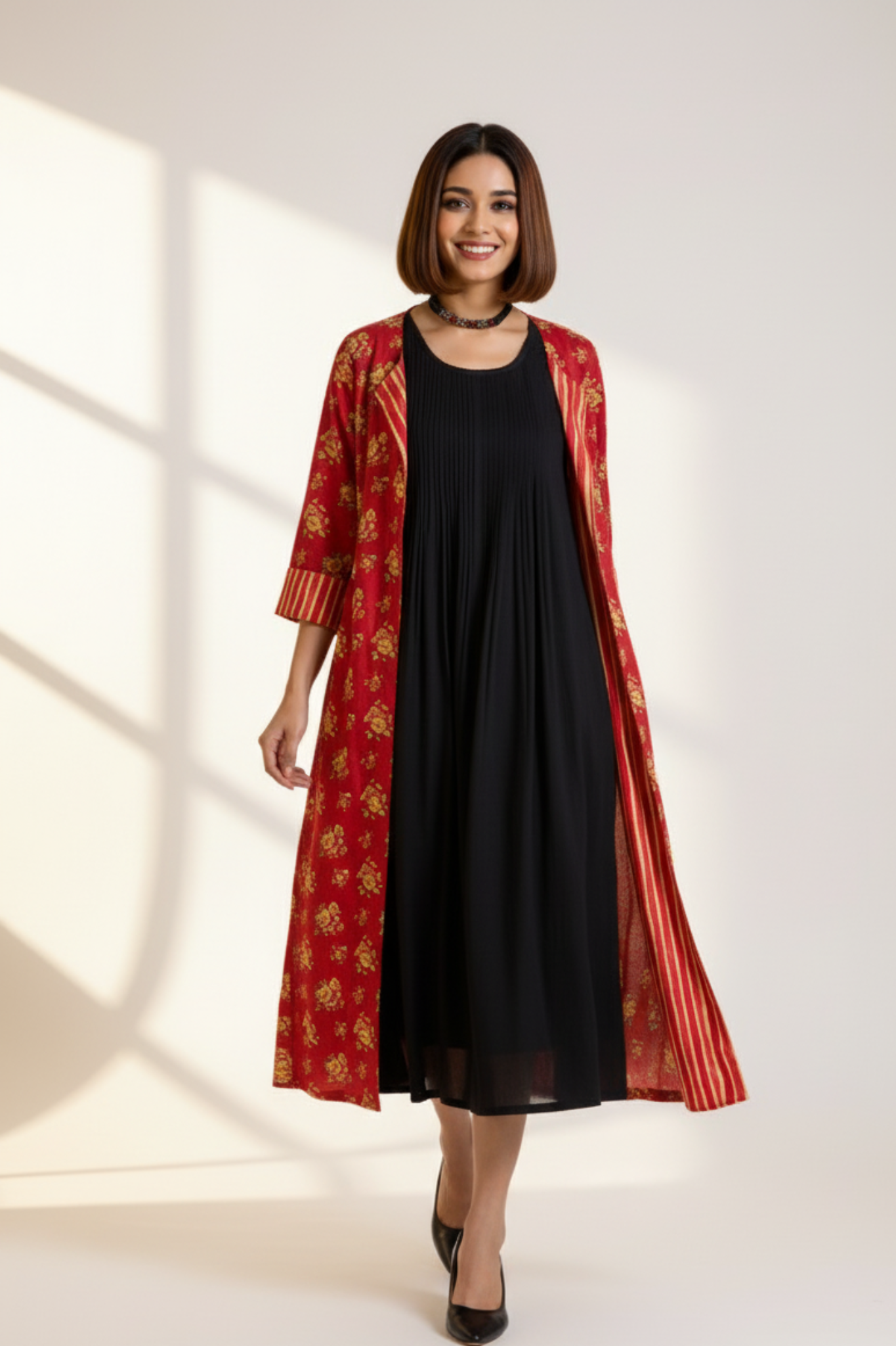 Floral Burst  & Stripes Reversible Choga (only jacket)