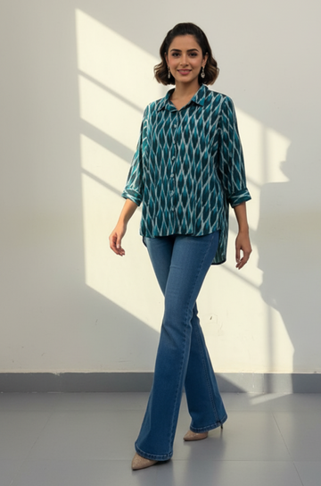 Emerald Hive Cotton Ikat Everyday Cotton Shirt