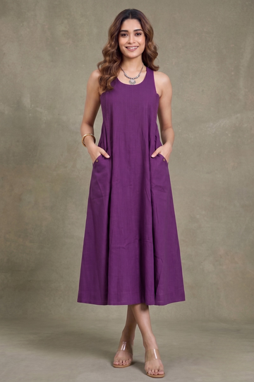 Smocked Deep Purple Royale Cotton Sleeveless Dress
