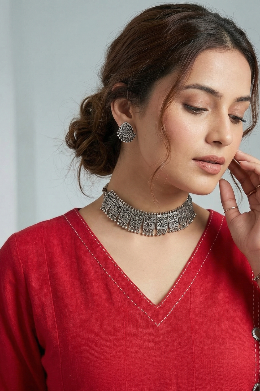 Cayenne Red Essence Cotton Long Maxi Dress With Sleeves