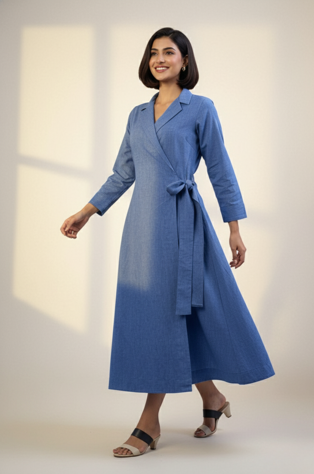 Cobalt Dream South Cotton Trench Belt Dress