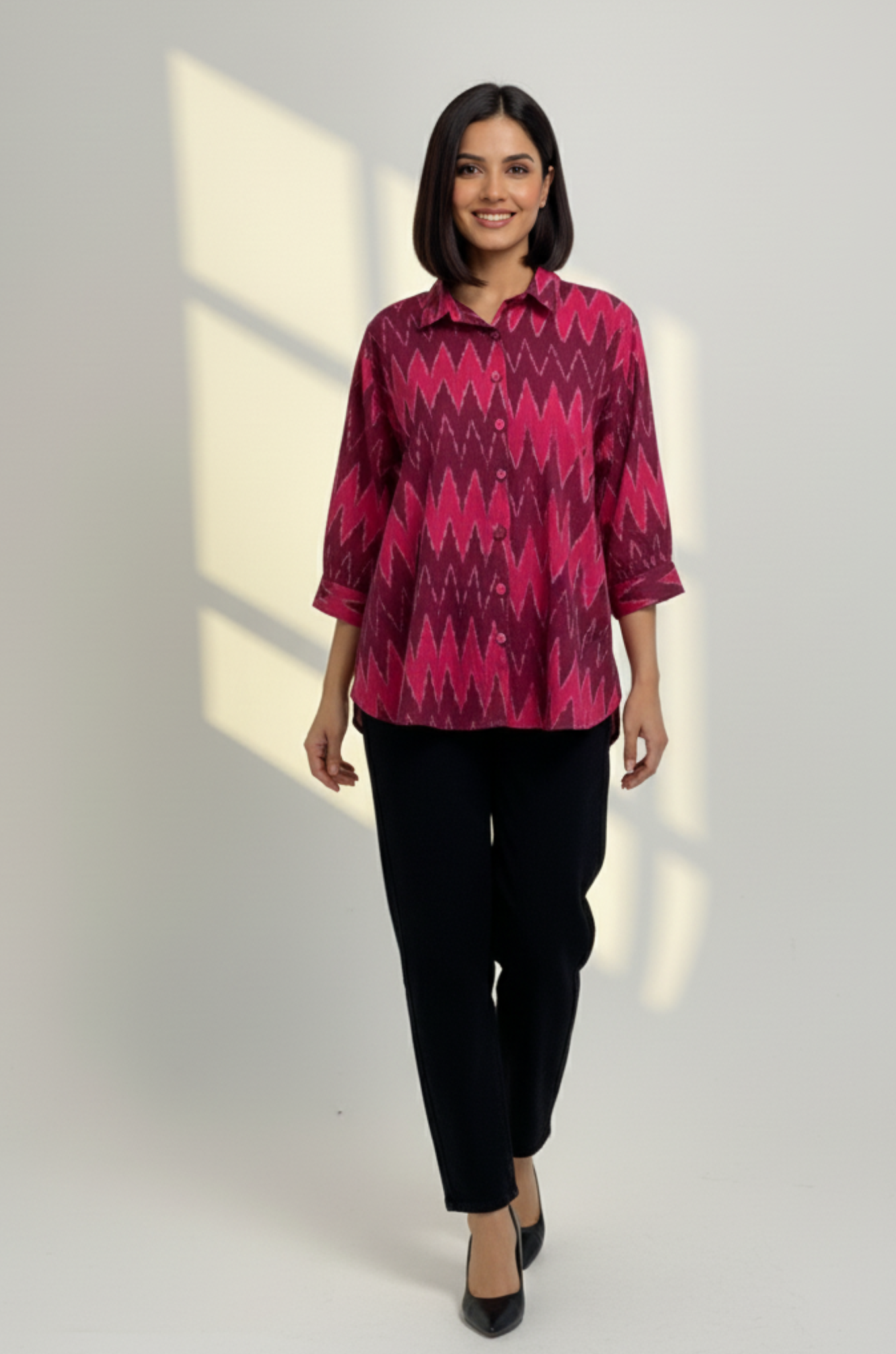 Berry Zigzag Ikat Everyday Cotton Shirt