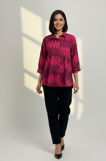 Berry Zigzag Ikat Everyday Cotton Shirt