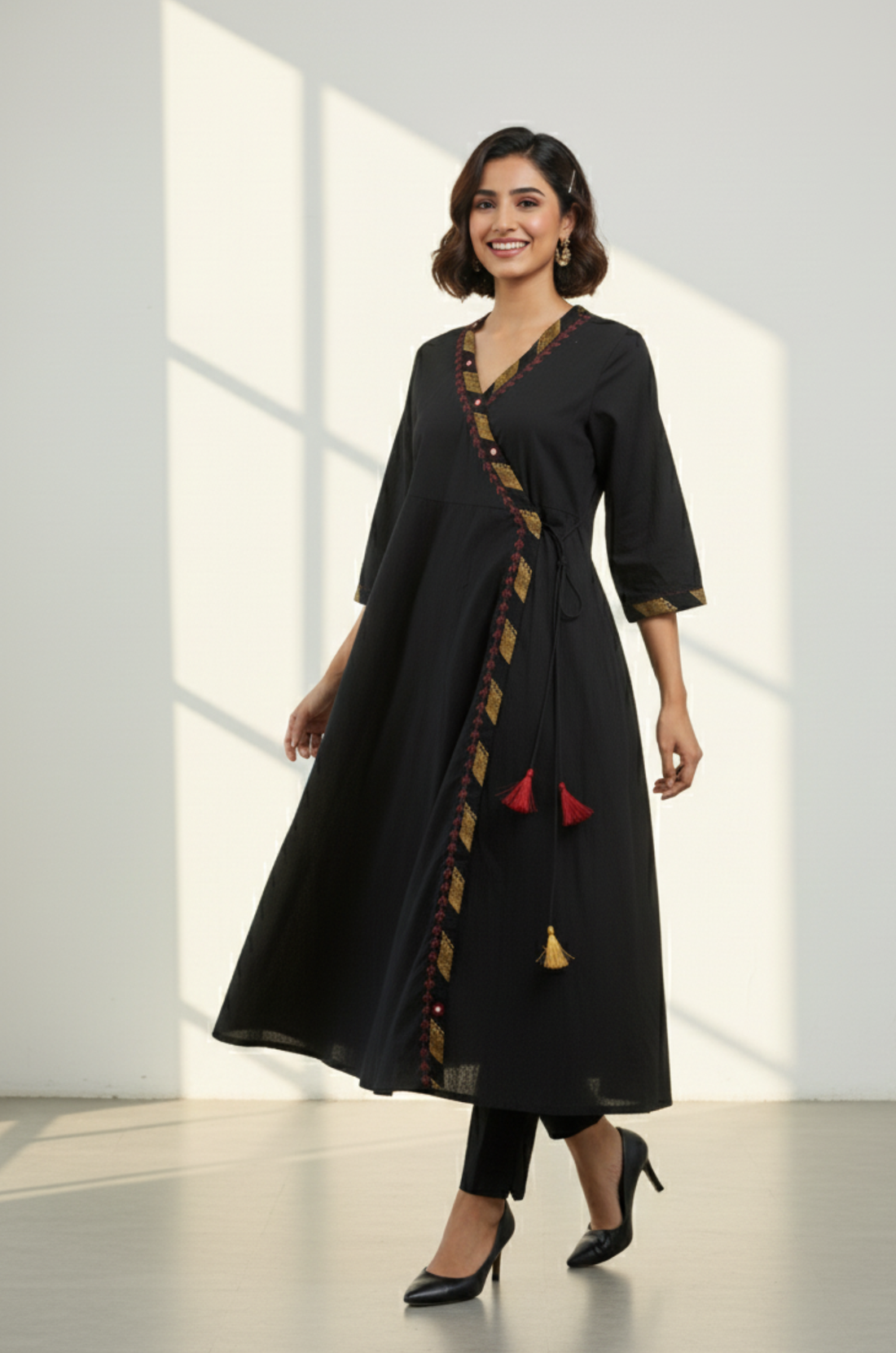 Golden Eclipse Tie-Up Cotton Angrakha Kurta