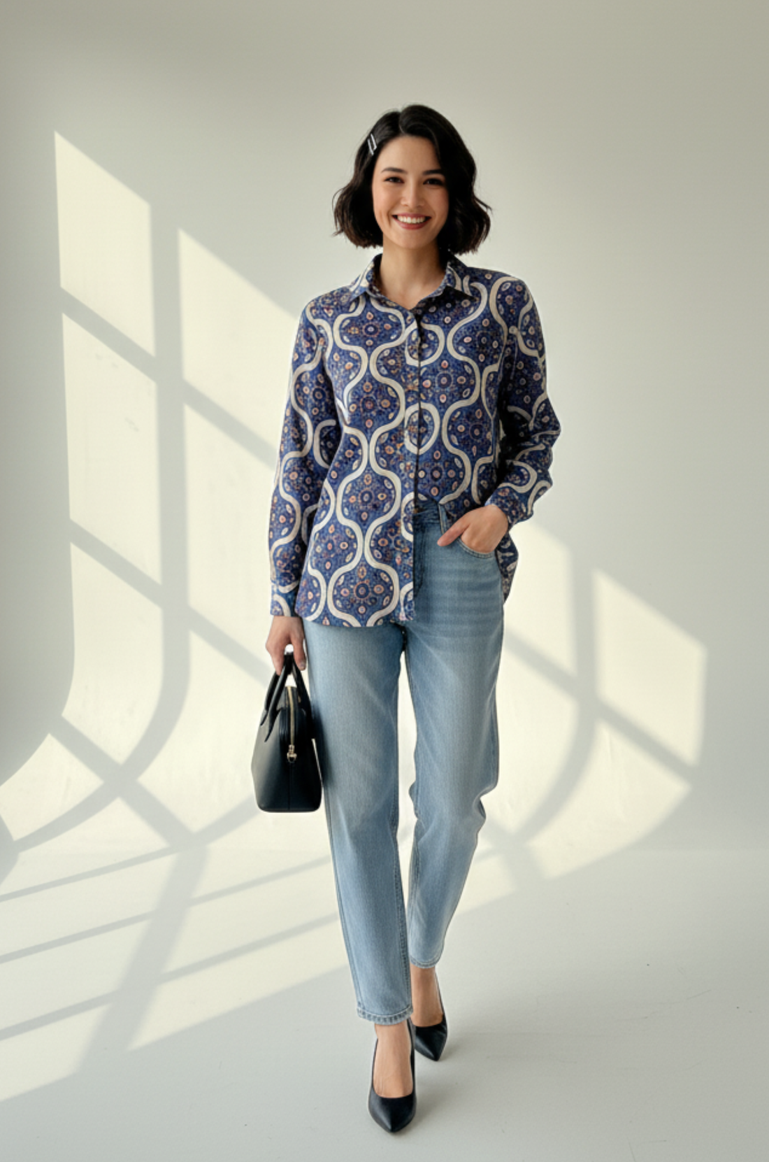 Tribal Blue Cotton Button Down Shirt