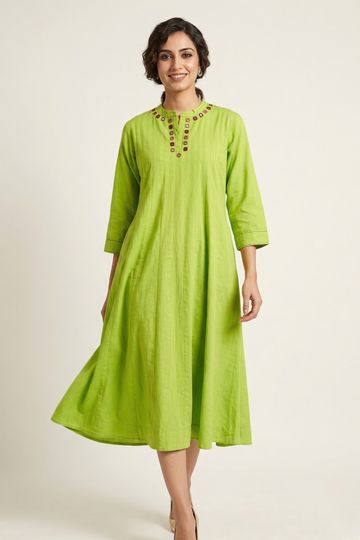 Kairi Bloom Cotton Stand Collar Pintuck Yoke Anarkali