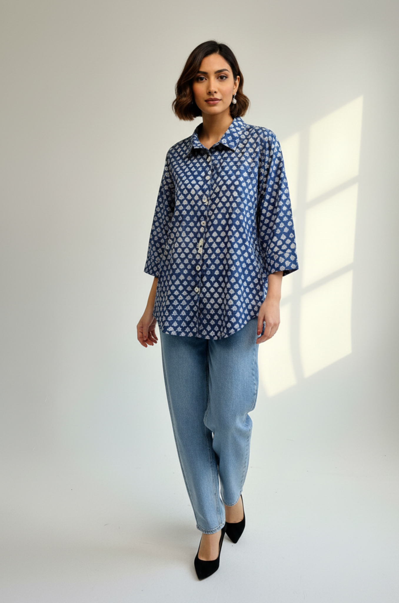 Blue Meadow Handblock Printed  Everyday Cotton Shirt