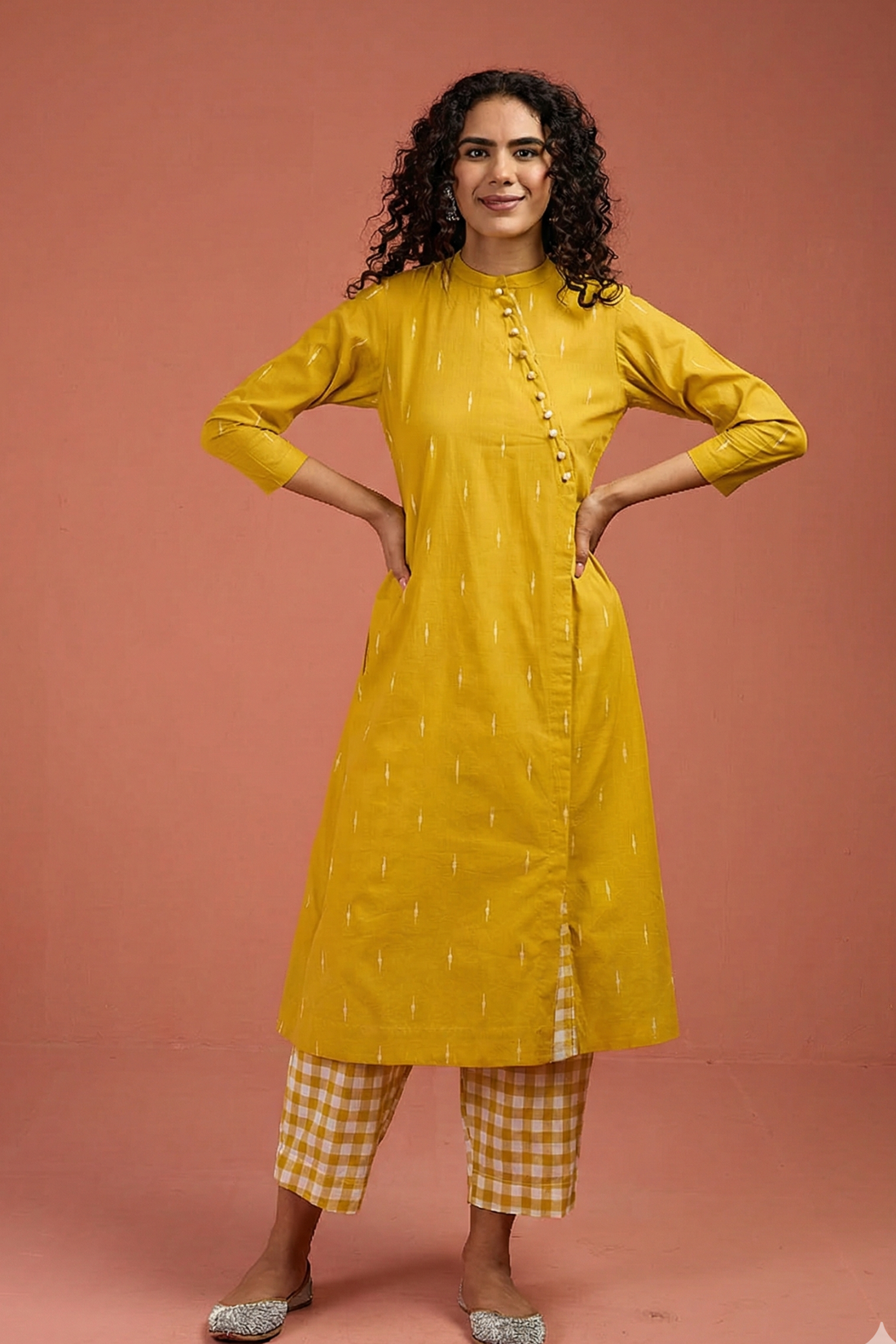 Co-ord Set Sunbeam Triangle Cotton Cross Potli Angrakha Kurta and pants