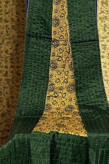 handcrafted mashroo single quilt with filler - green & sun kissed