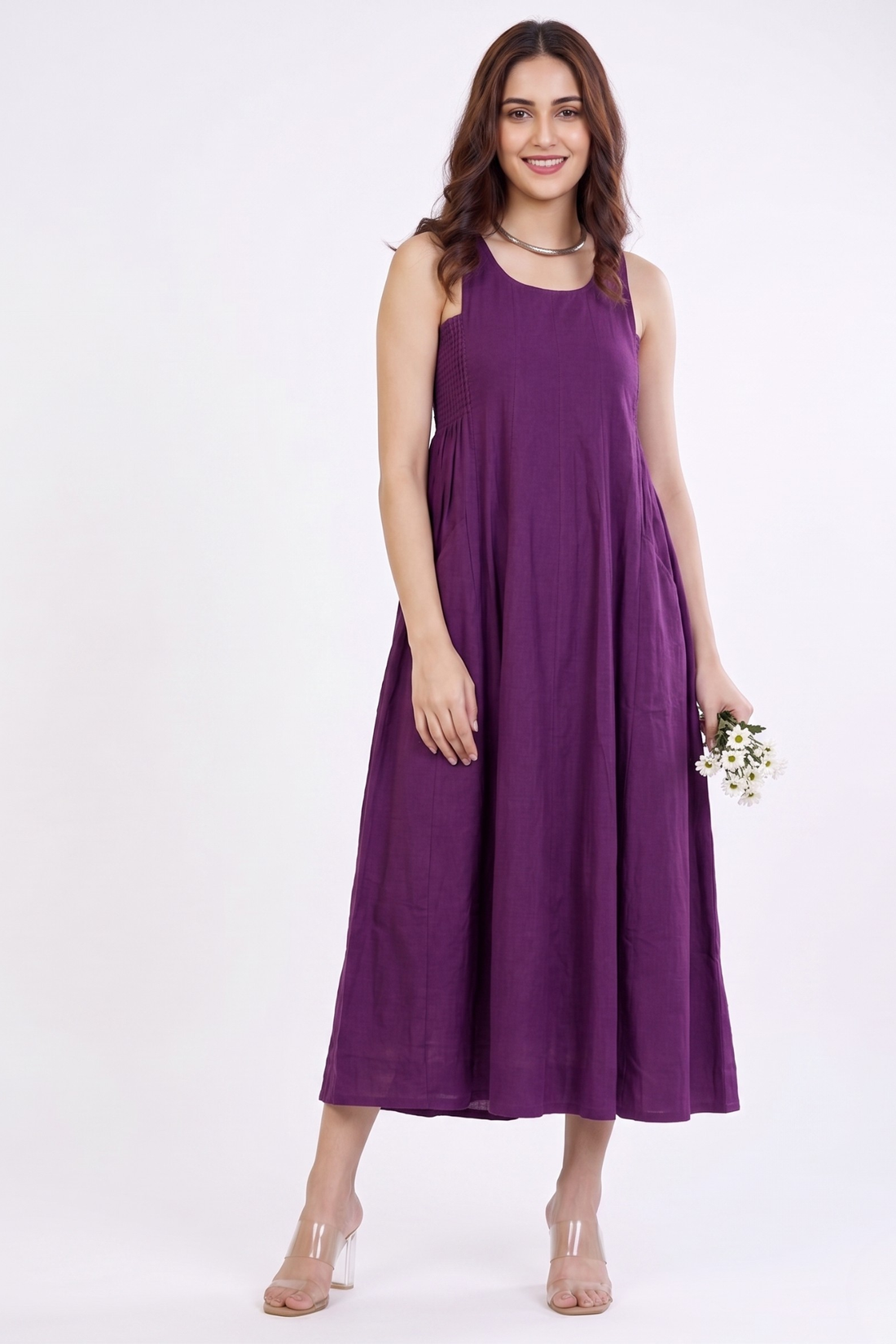 Smocked Deep Purple Royale Cotton Sleeveless Dress