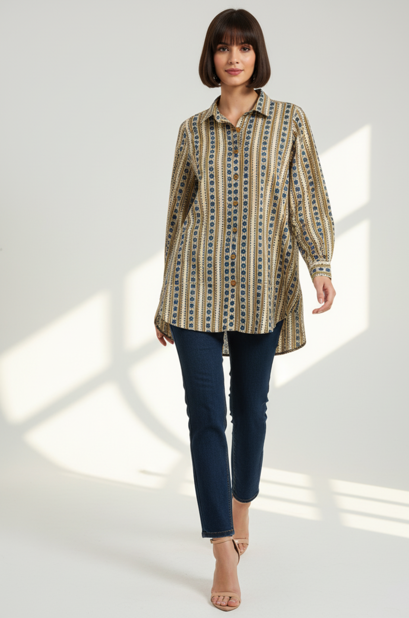 Sandy Bloom Cotton Button Down Shirt