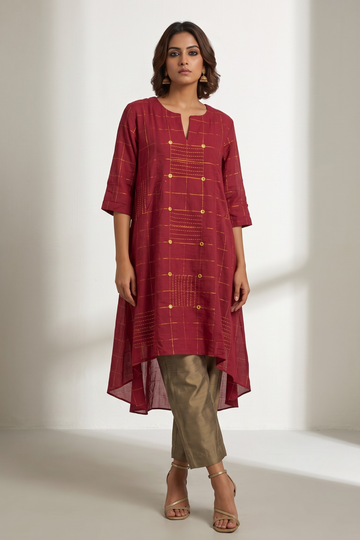 Auburn and Royal Threads Asymmetrical Hemline Kurta