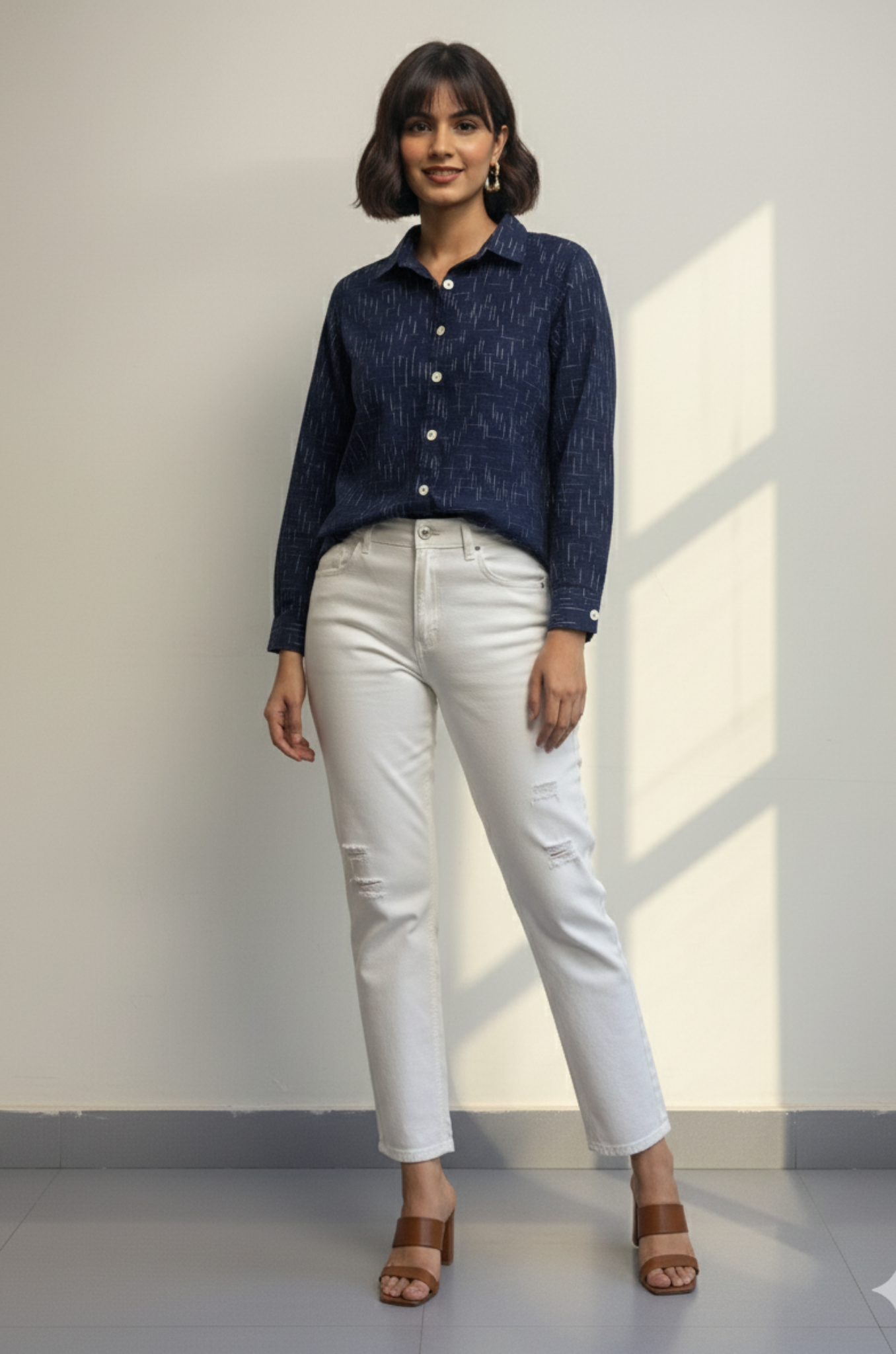 Indigo Drift Cotton Button Down Shirt