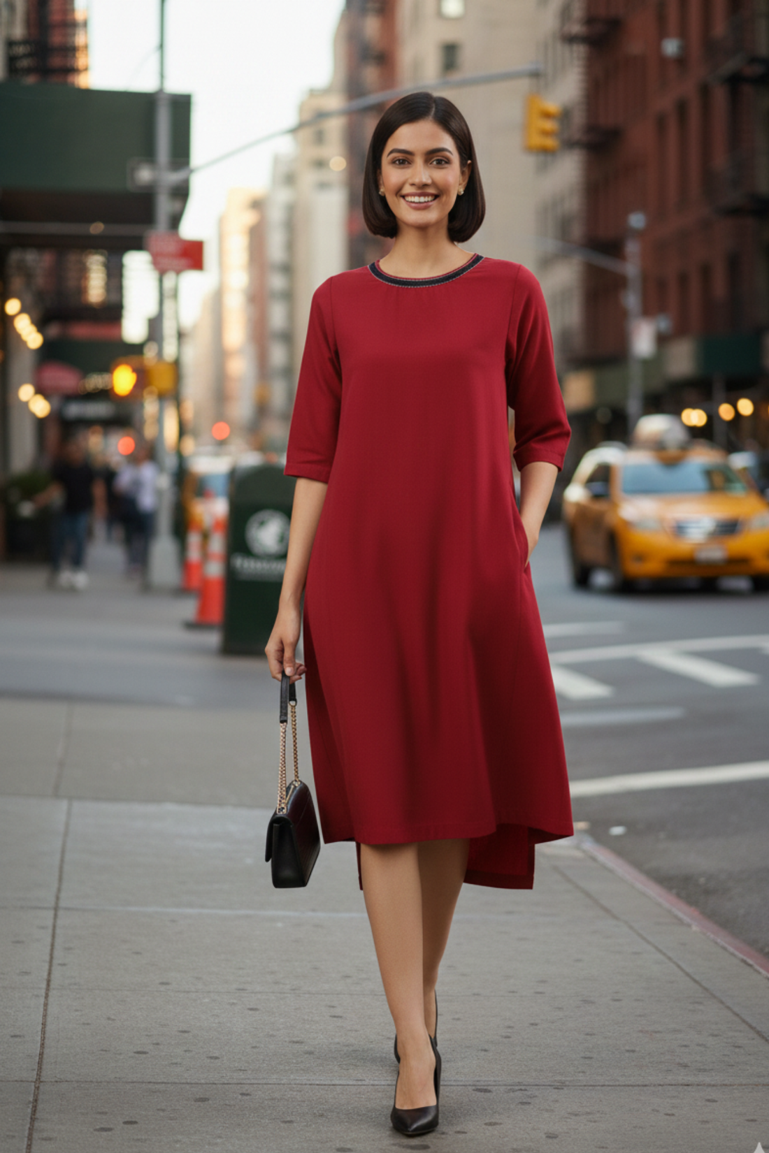 Cherry & Gold Mist Side Bias Shift Dress