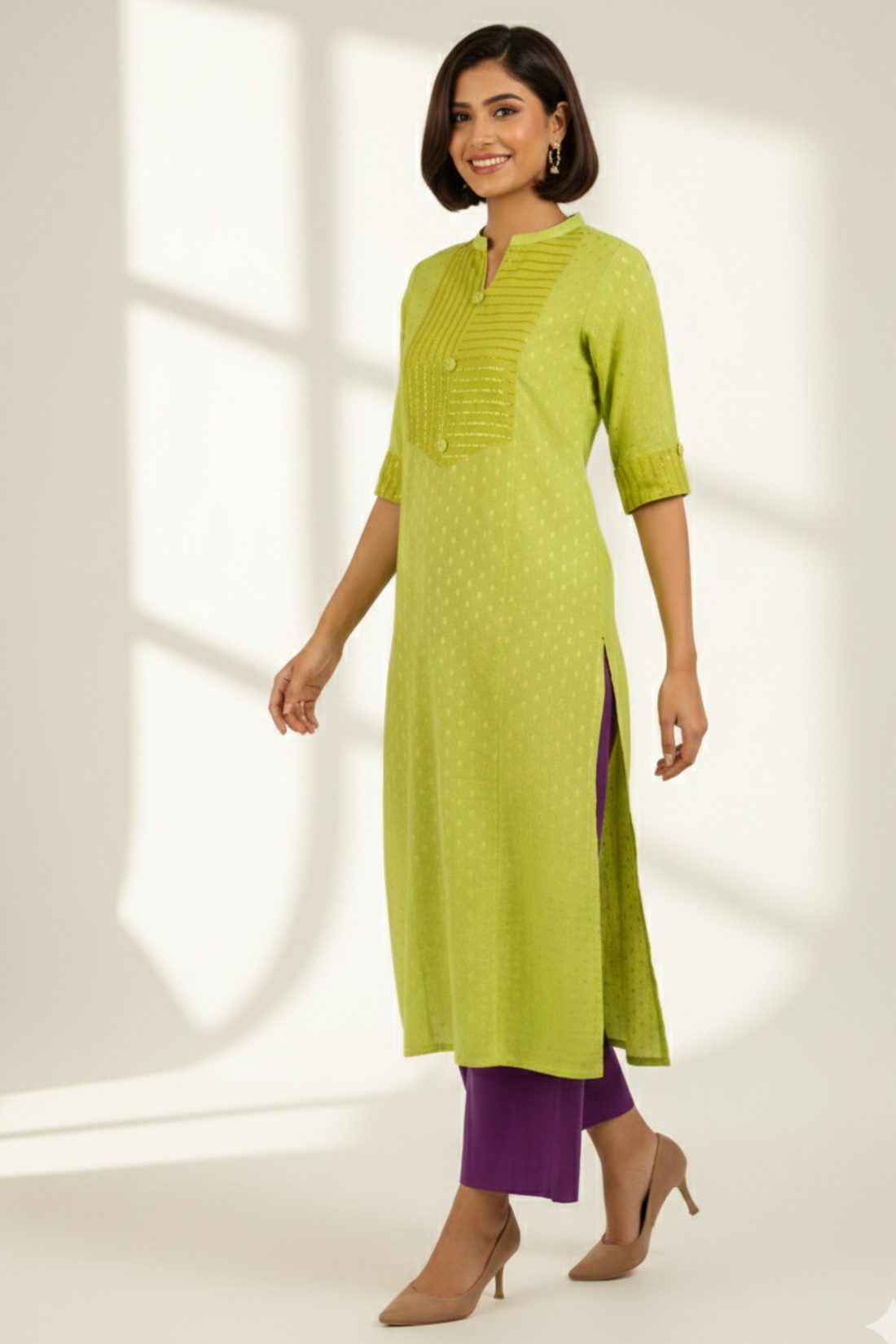 Lime Luster Stripes Long Panel Kurta