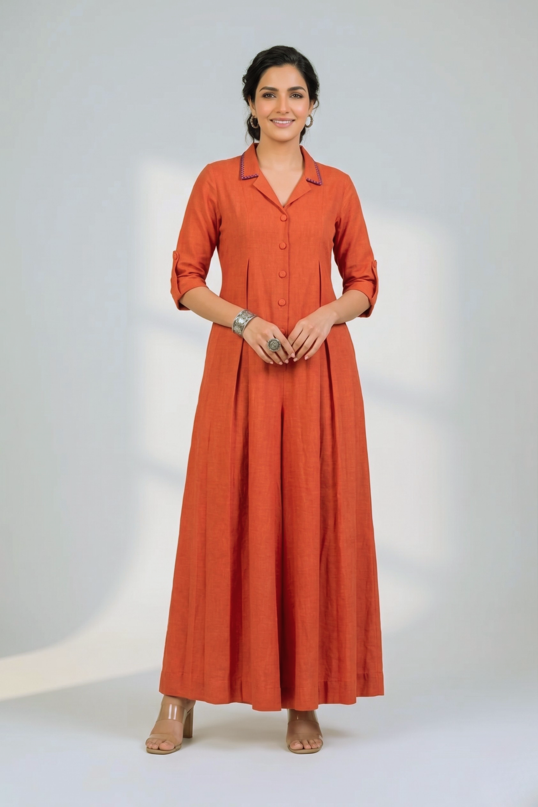Saffron Sky Jumpsuit with Pockets & Collar