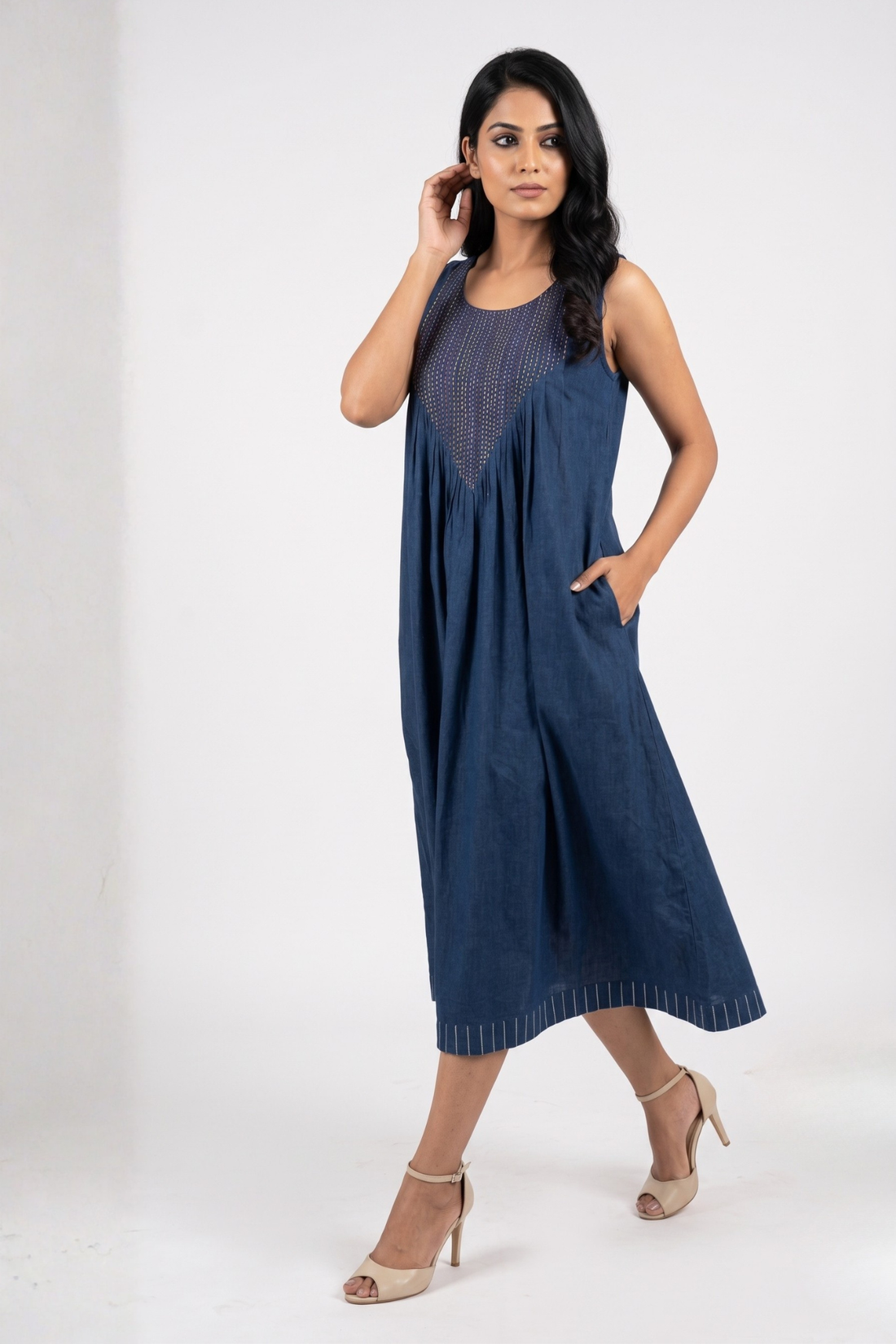 Denim Heritage Cotton Pintuck Sleeveless Dress