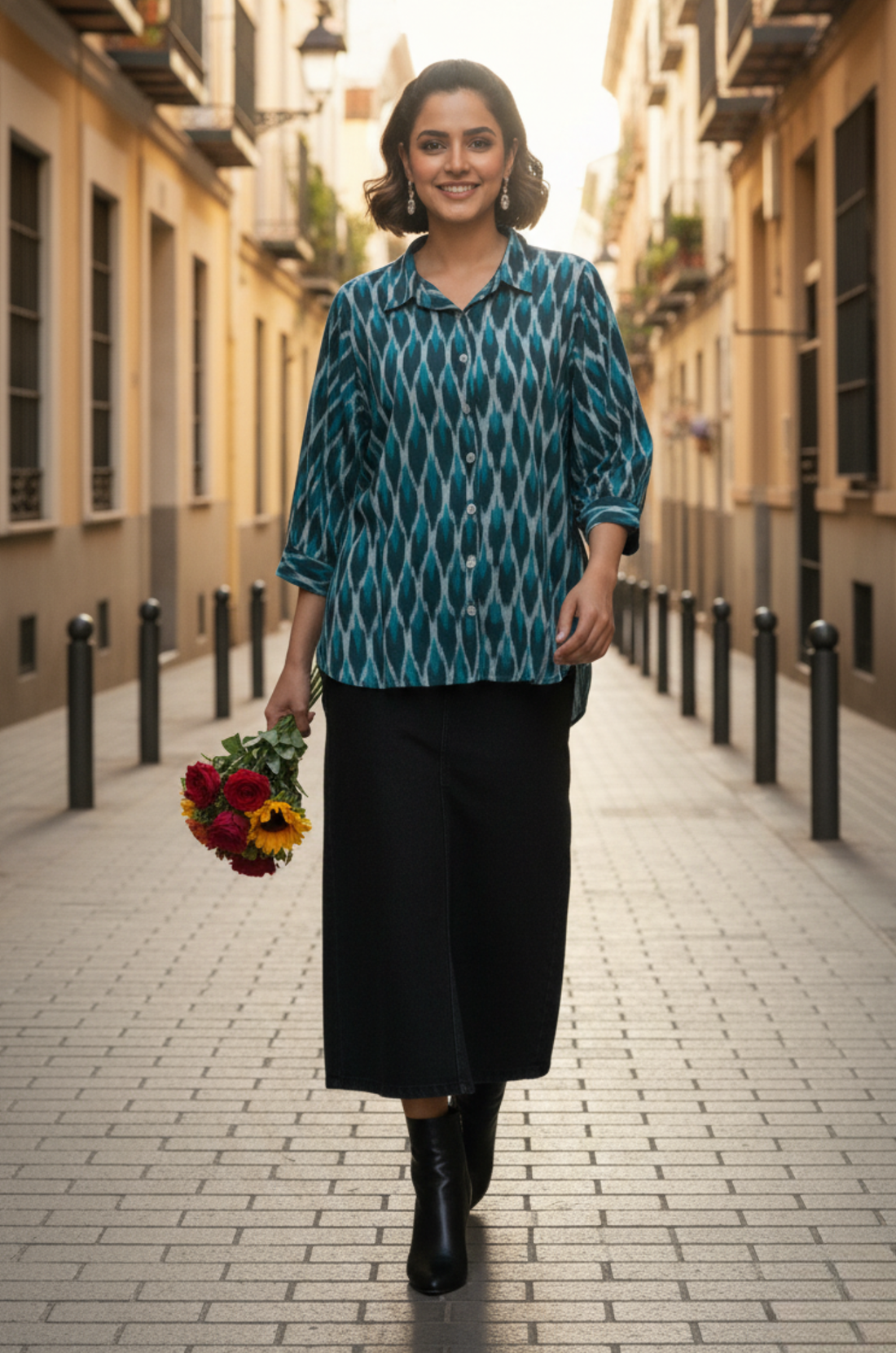 Emerald Hive Cotton Ikat Everyday Cotton Shirt