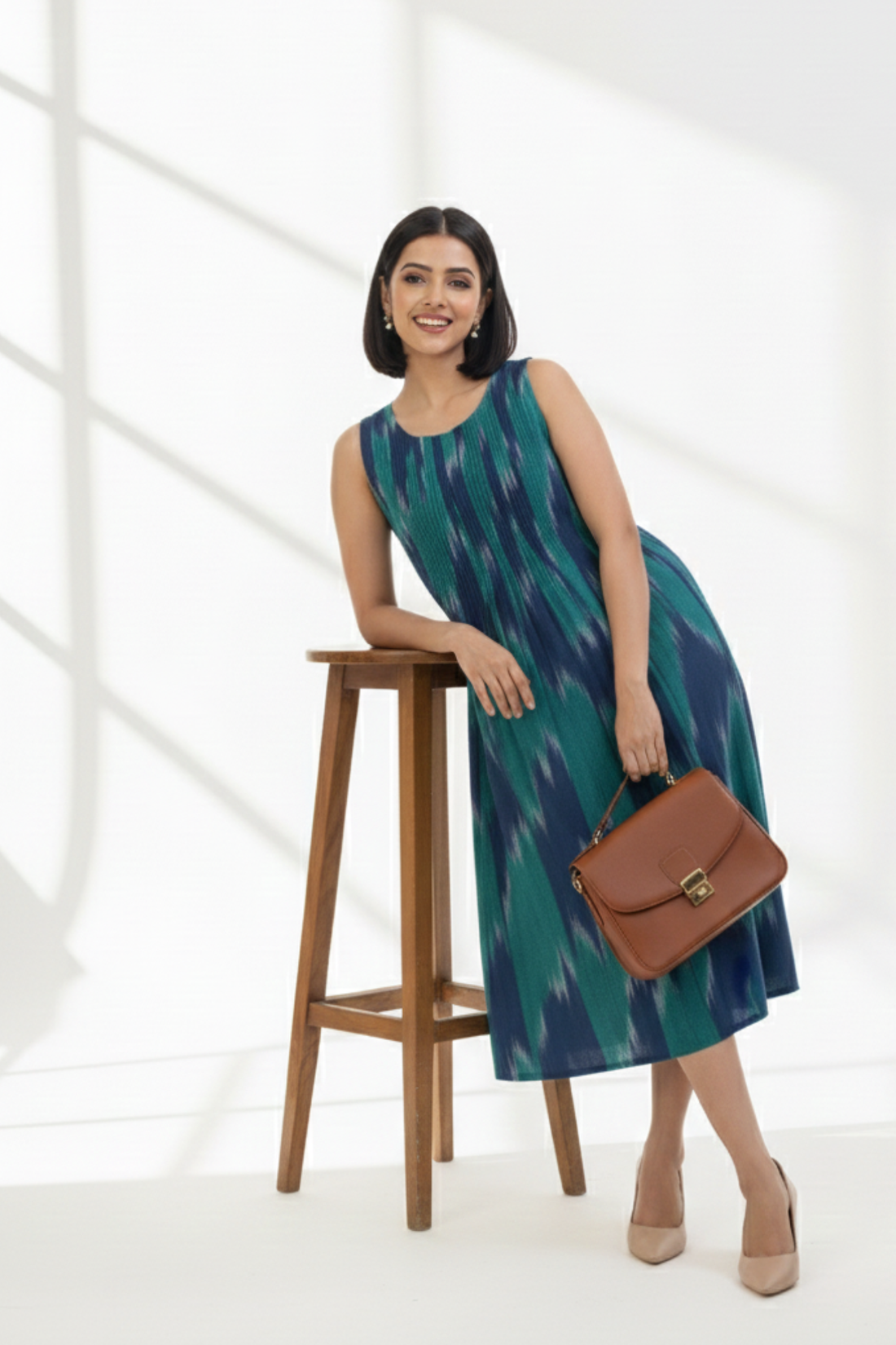 Teal Terrain Pintuck Sleeveless Dress