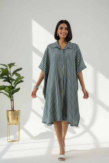 Sapphire Waves Button Down Kaftan Tunic