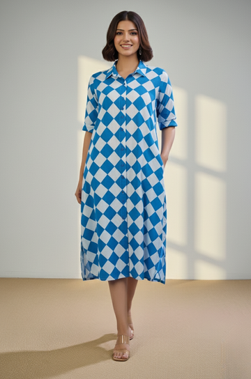 Arctic Diamond Cotton Long Shirt Dress