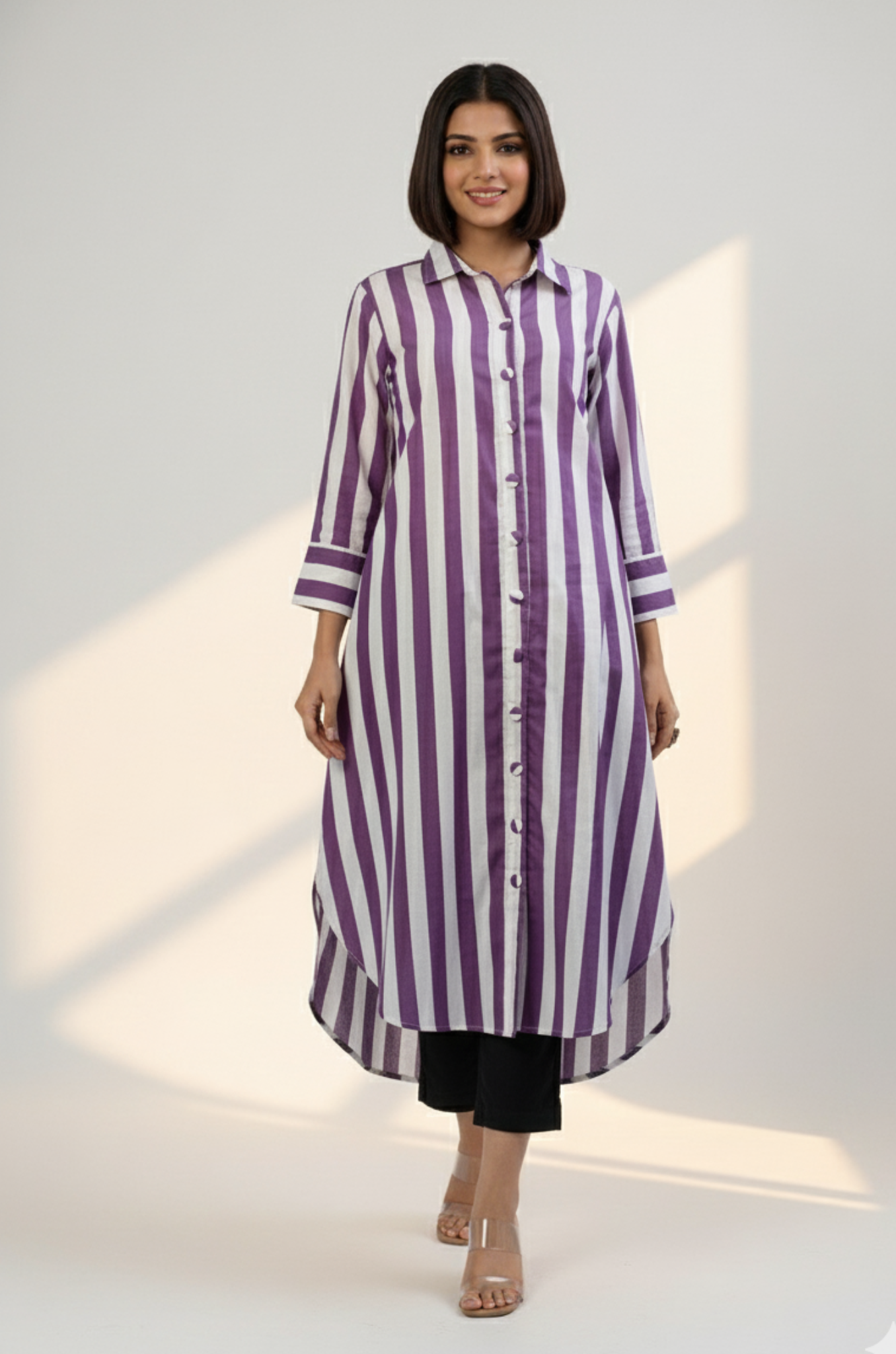 Lavender Line  Long Cotton Shirt Dress