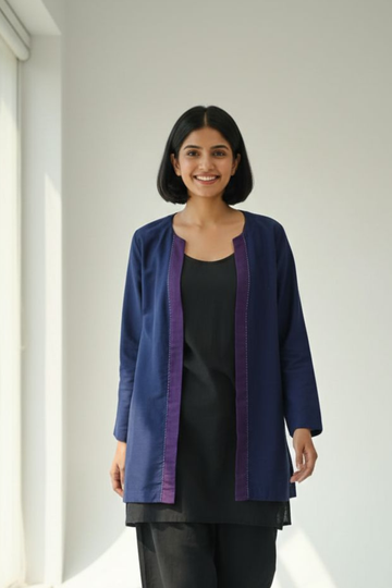 Deep Sapphire Luxe Silk Slub Short Jacket