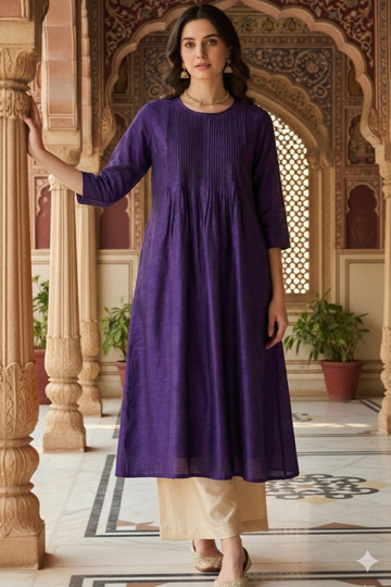 Royal Purple Silk Slub Luxe Kurta With Pintuck