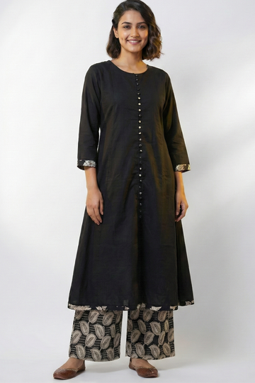 Charcoal Chic Pop Potli Anarkali Kurta Kurta
