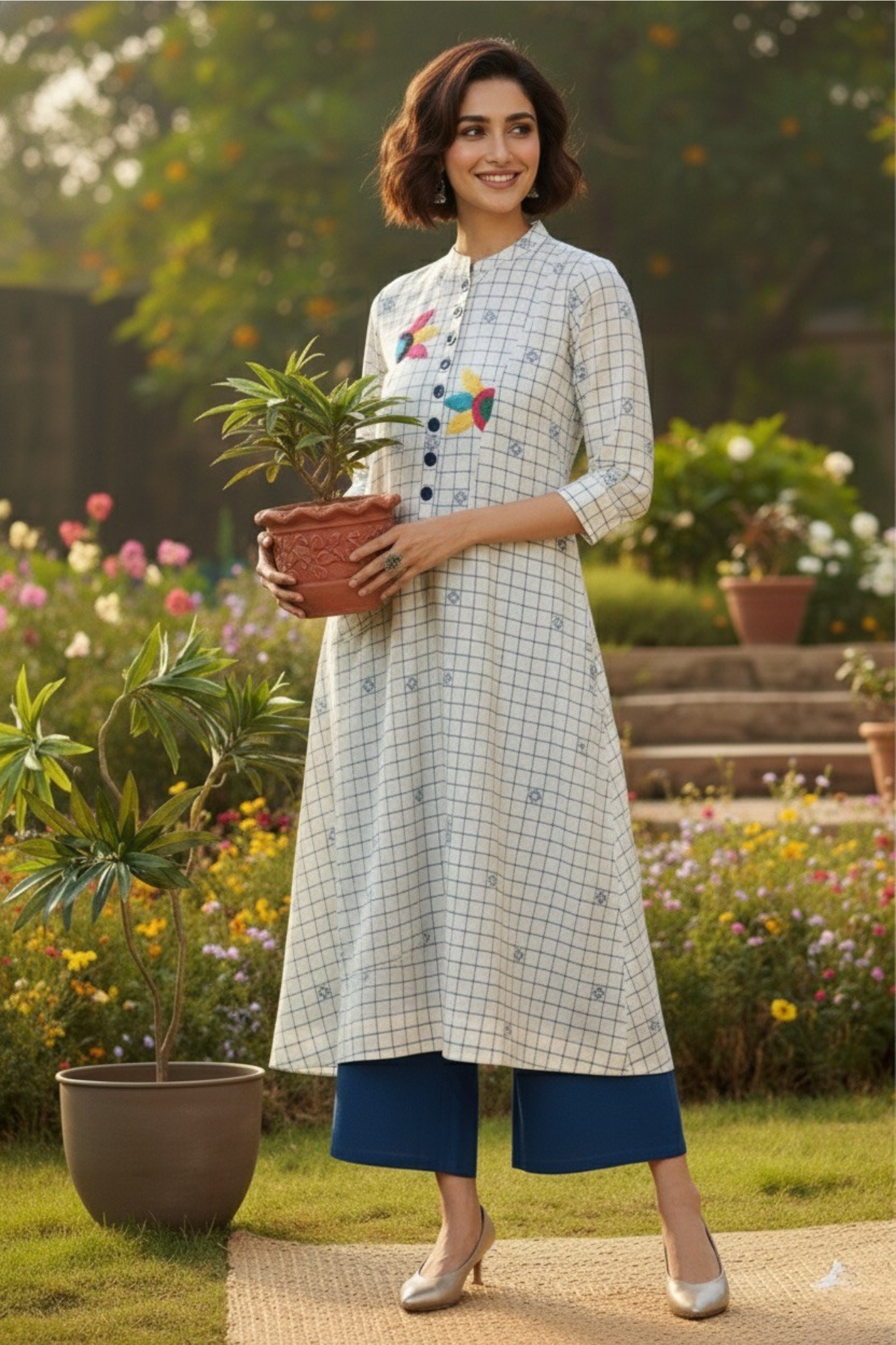 tunic dress - Indigo Bloomfields & Ivory Canvas