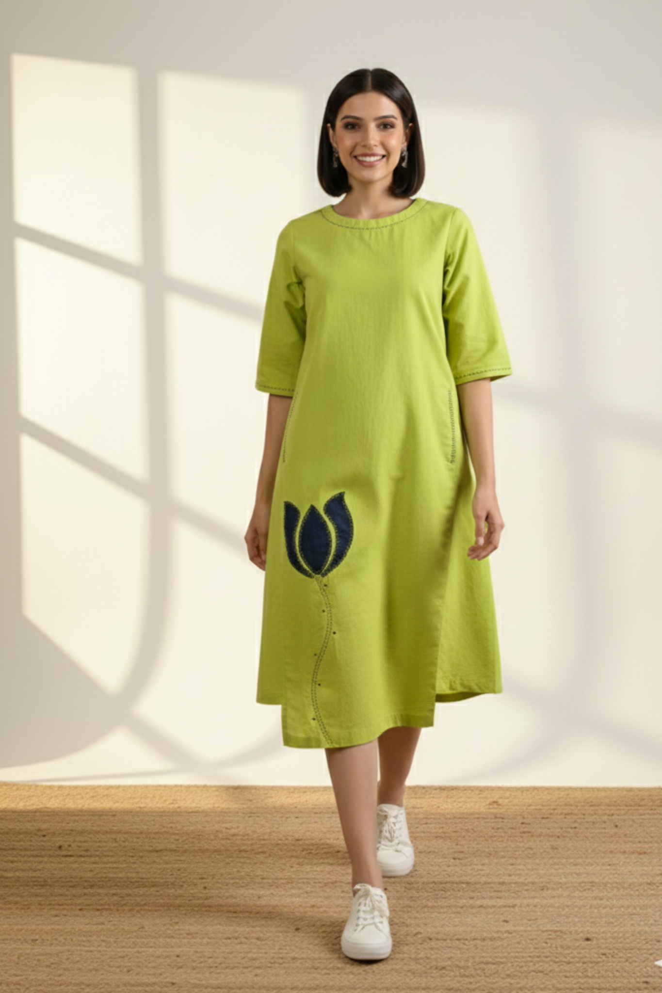 Parrot Pop & Monsoon Blue Side Bias Shift Dress