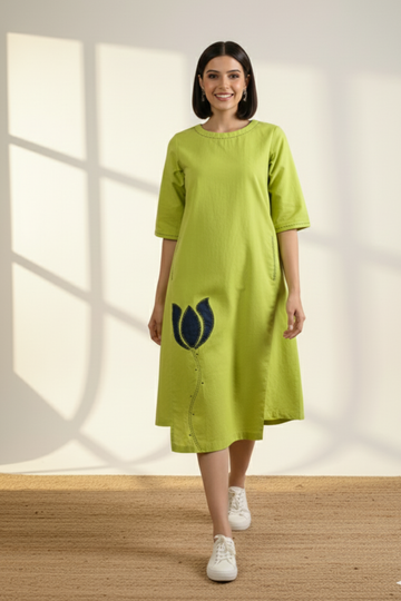 Parrot Pop & Monsoon Blue Side Bias Shift Dress