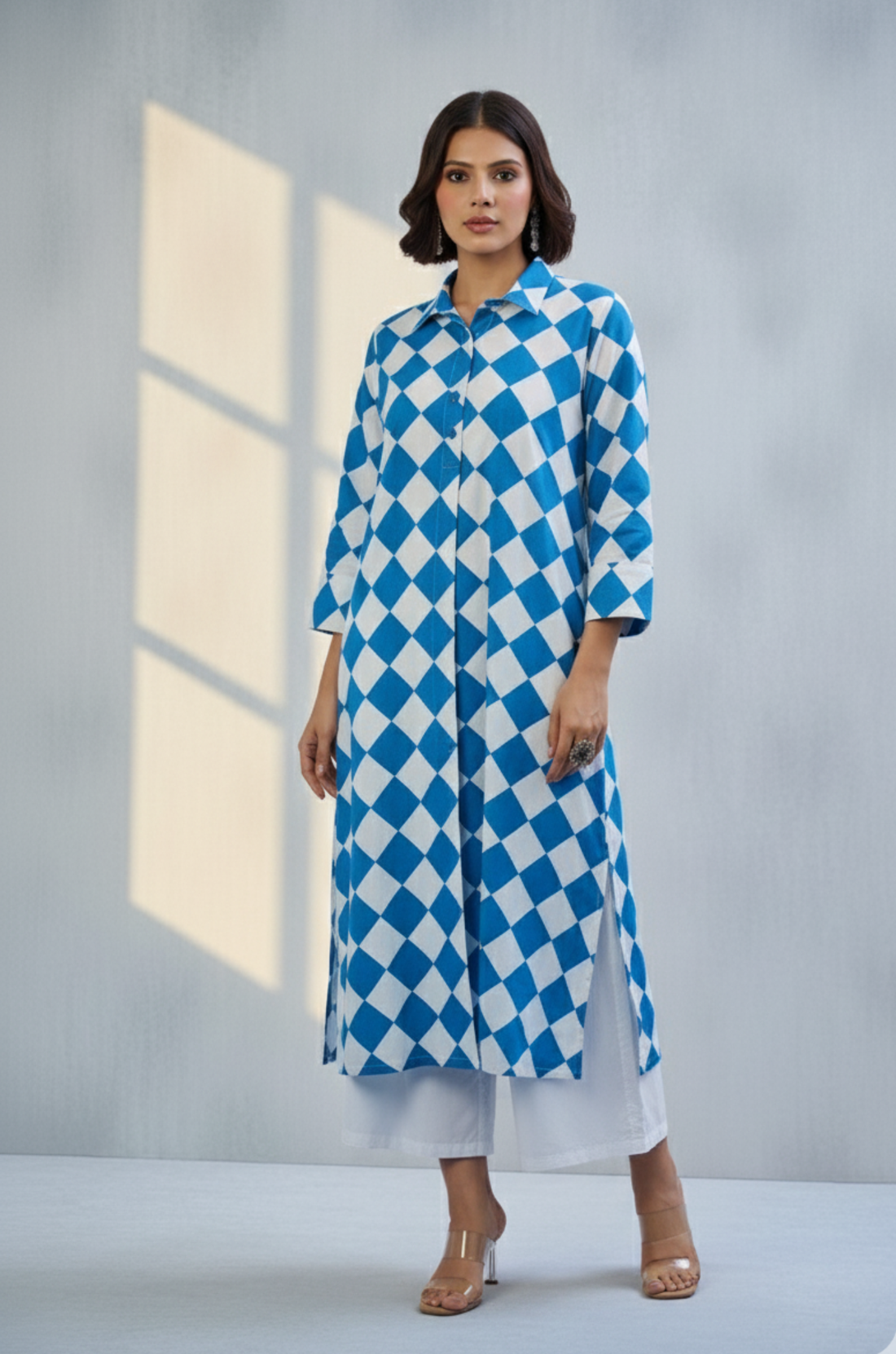 Arctic Diamond Cotton Long Shirt Dress